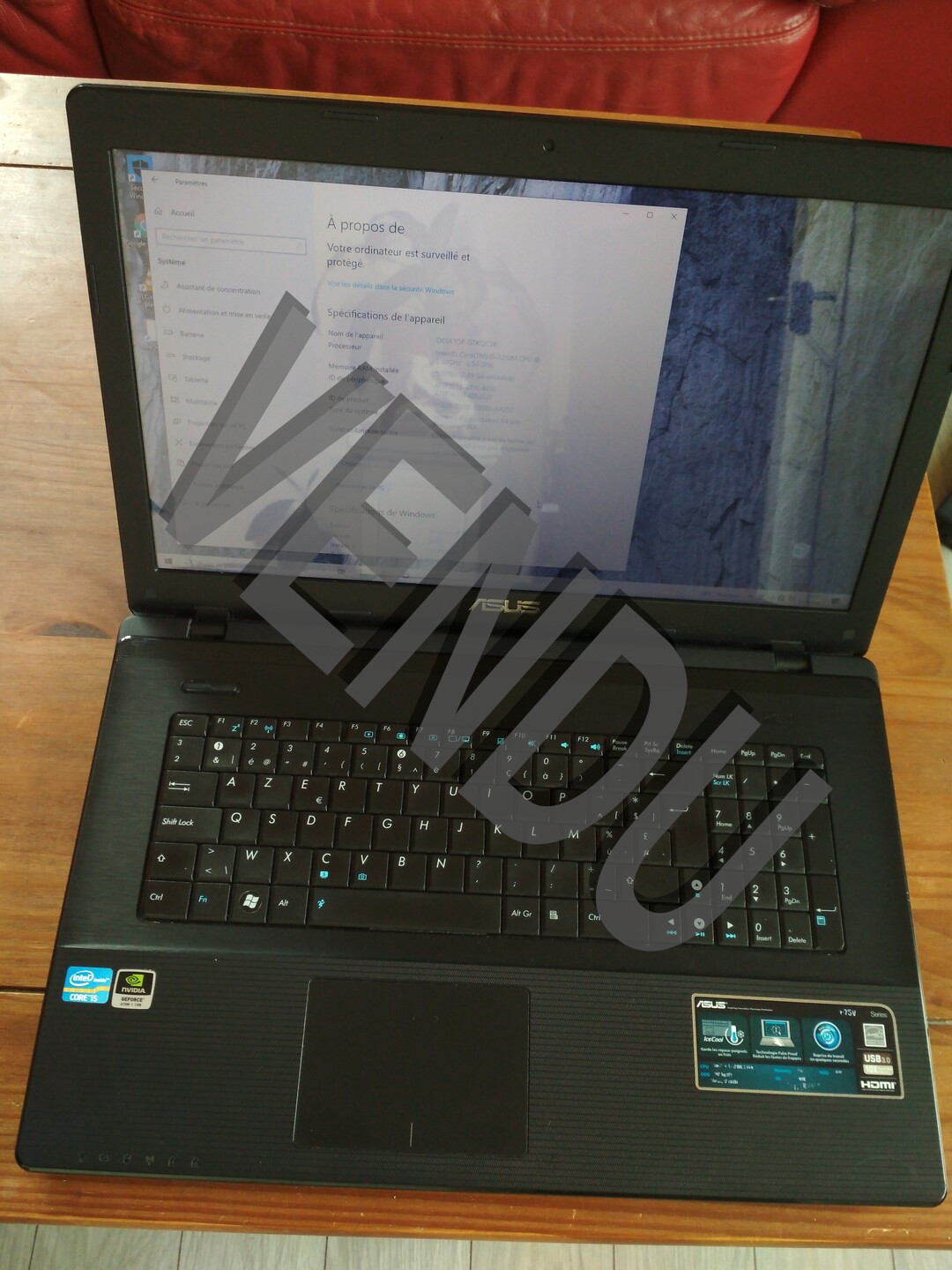 Ordinateur portable occasion reconditionné ASUS X75VD TY032H intel i5 NVIDIA GeForce GT 630M Windows 10