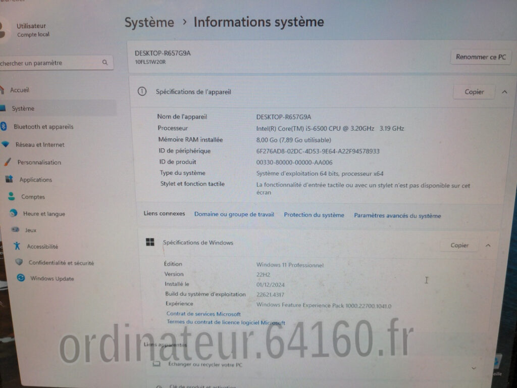 Ordinateur PC mini Tour occasion reconditionné Lenovo ThinkCentre M900 Intel® Core™ i5 Intel® Core™ i5-6500 3.20Ghz 8Go RAM SSD 240 Windows 11